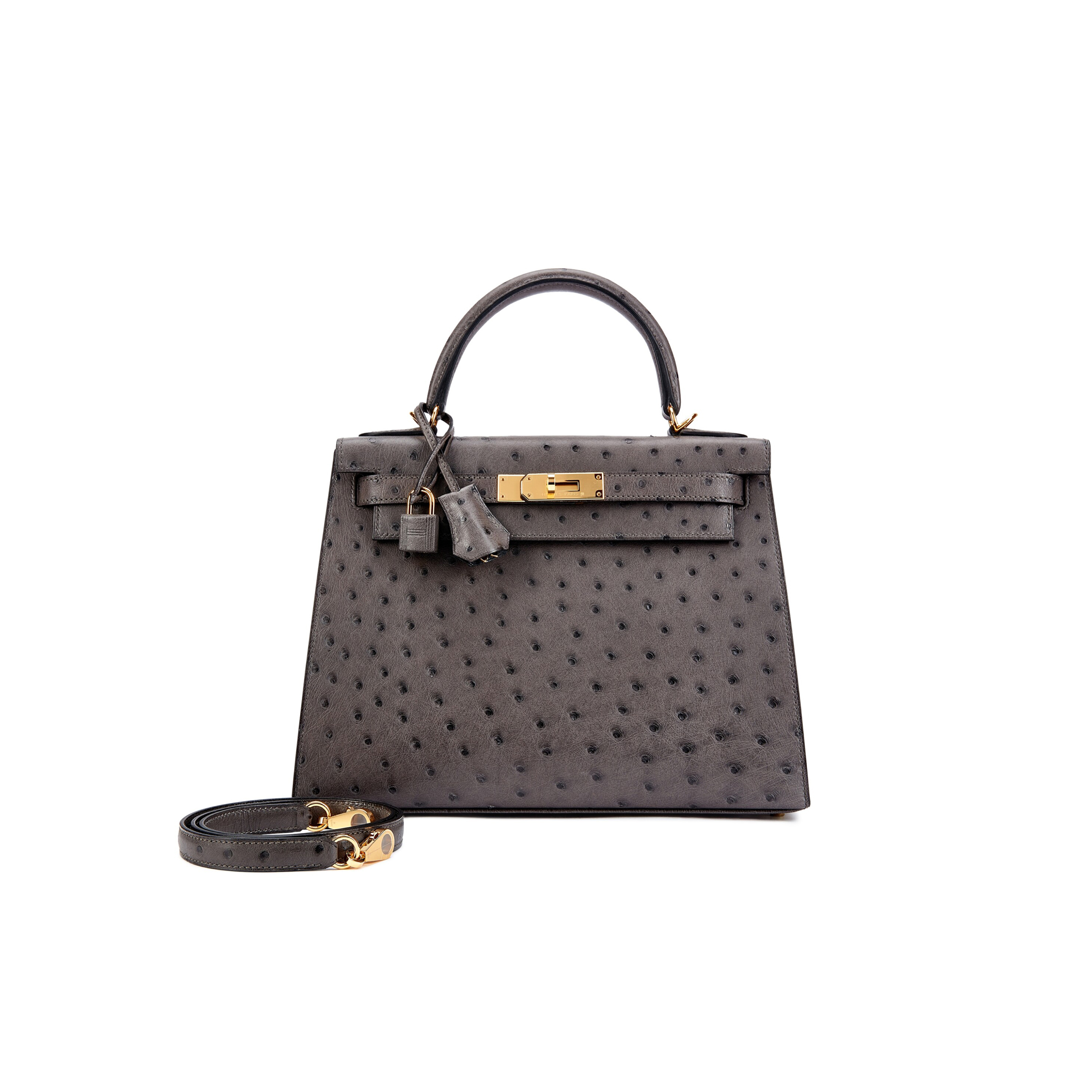 H**mes master ostrich kelly 25 pewter grey gold buckle (25*17*7cm)